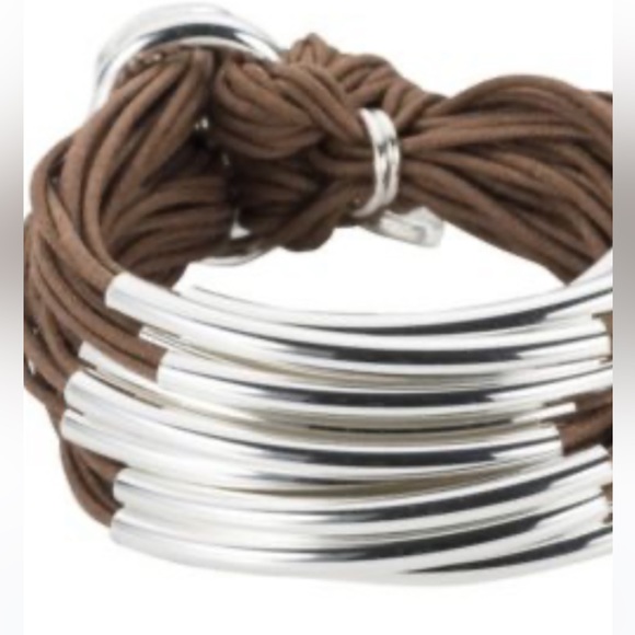 10m2 Multi-layer Multi Tube Cotton Thread & Metal Bracelet Tan & Silver S - Picture 9 of 9
